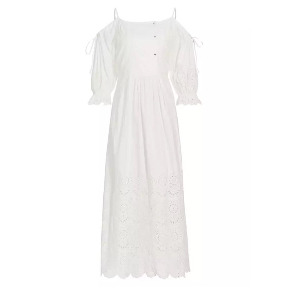 Ulla Johnson Narcisa White Eyelet Off Shoulder Puff Sleeve Maxi Dress 0 - Picture 5 of 14